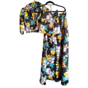 Vintage 1970 3 pieces set, size 6, black floral